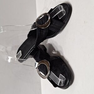 Munro Black Jamie Preppy Bohemian Fabric Slip On Low Heeled Sandals Size 7